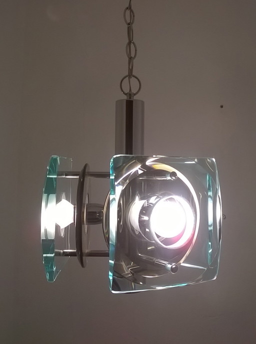 Vintage Italian glass and chrome steel suspension, 1960