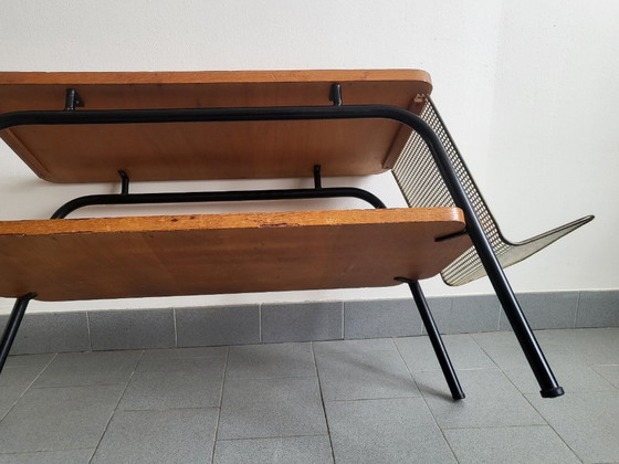 Image 1 of Tavolino da caffè/portariviste vintage anni '50 in acciaio e faggio - Stile Rockabilly Zazou