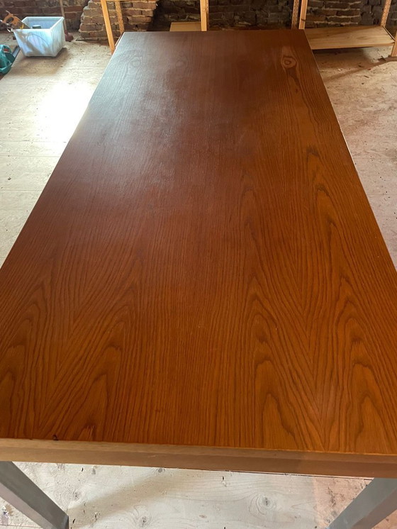 Image 1 of Simple modern, sleek oak table with stainless steel legs