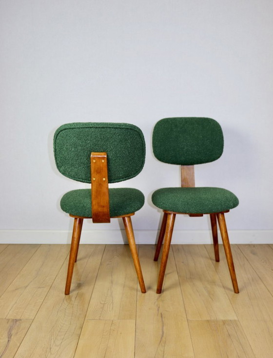 Image 1 of Vintage chair with green boucle backrest like Skoczek - set of 2 chairs