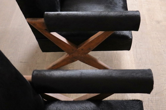Par de sillones Pierre Jeanneret con patas en forma de X, Chandigarh, década de 1960. – Leather, Vintage (photo 13 of 16)