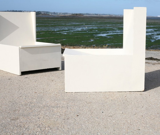 Set di 3 Poltrone brutaliste, legno dipinto, anni '60 (photo 5 of 28)