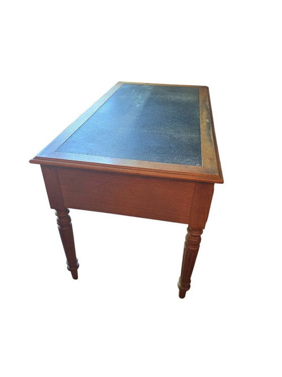Scrivania antica in rovere e pelle nera, in stile Luigi Filippo. – Scrivanie, Leather, Wood (photo 4 of 5)
