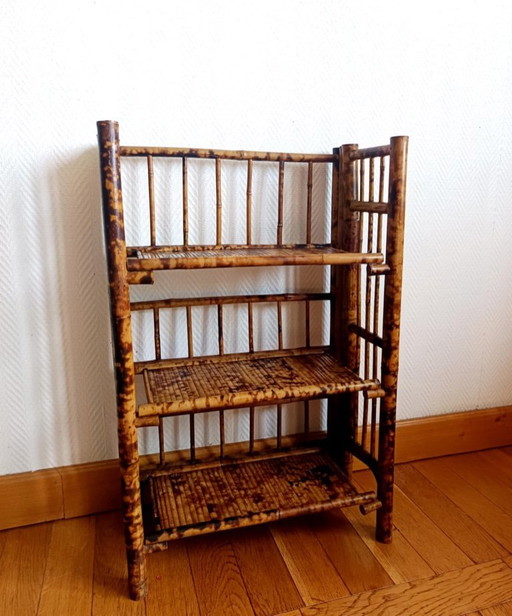 Vintage tiger bamboo folding shelf circa 1970