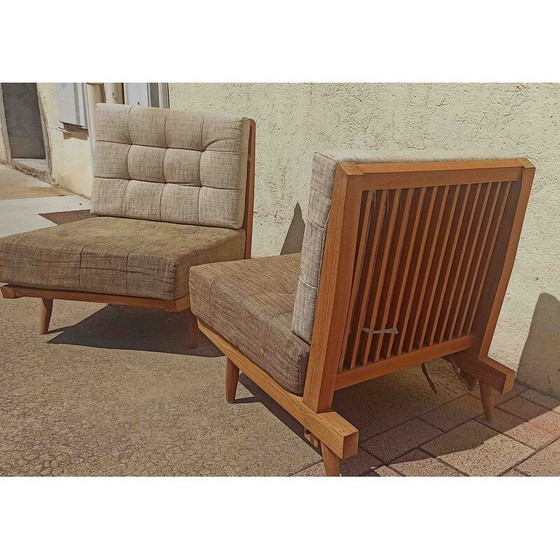 Image 1 of Pair of vintage solid teak armchairs with cushions, 1960