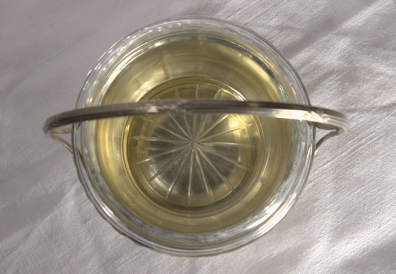 Sugar bowl / Small cup with handle in cut glass and silver-plated metal, 11x8cm (excluding handle), early (photo 6 of 8)