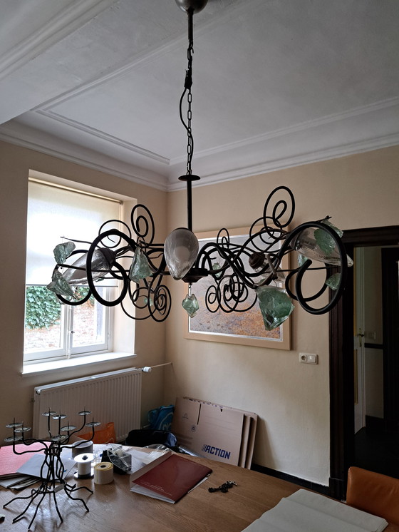 Image 1 of Lampadario con cristalli blu ghiaccio