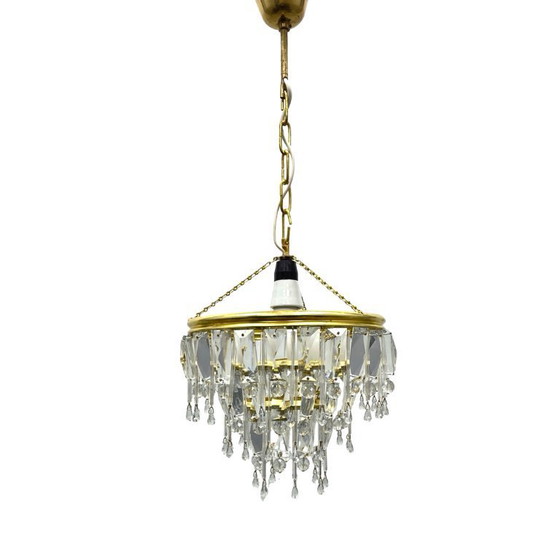 Image 1 of Vintage crystal chandelier Lustry Kamenický Šenov, Czechoslovakia 1970s brass
