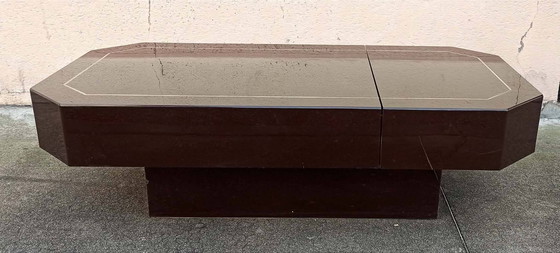 Image 1 of Bartafel uit de jaren 70 met geïntegreerd mechanisme, 125,5 cm lang.