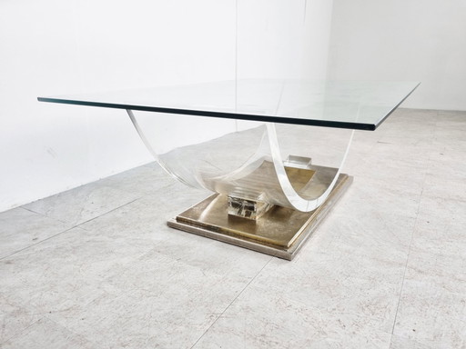Table basse en arc en lucite et laiton Belgochrom