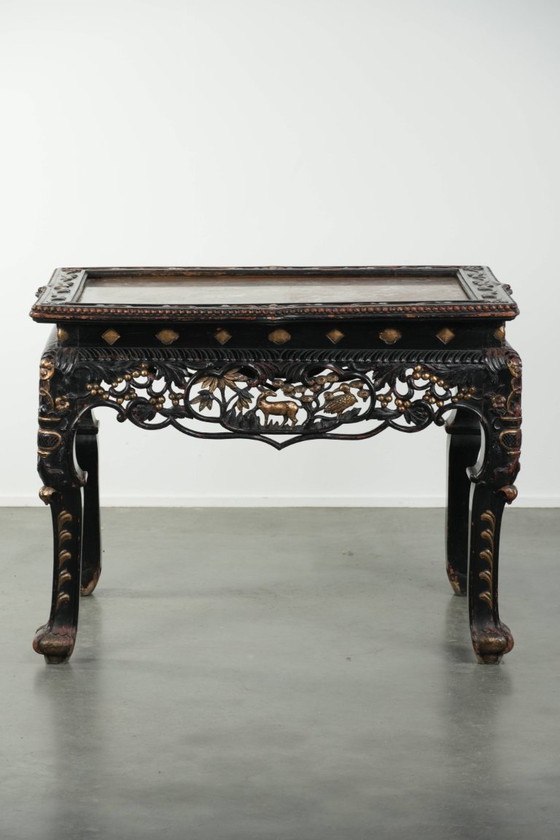 Image 1 of Schitterende niet veel voorkomende kleurrijke antieke Chinese 19e eeuwse houten sidetable/ opiumtafel met een marmeren blad