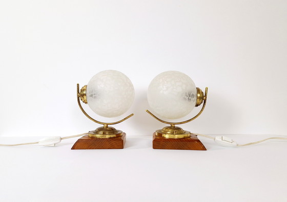 Image 1 of Vintage set of 2 bedside lamps, Vintage Table Lamps, Globe Table Lamps, Retro Glass Sconce Lamps, Night Lights, Nightstand Lamps