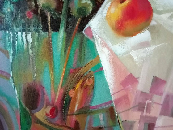 Original Oil Painting Abstract Expressionism Still Life Symbolism Apples – Paintings & Drawings, Canvas (photo 3 of 8)