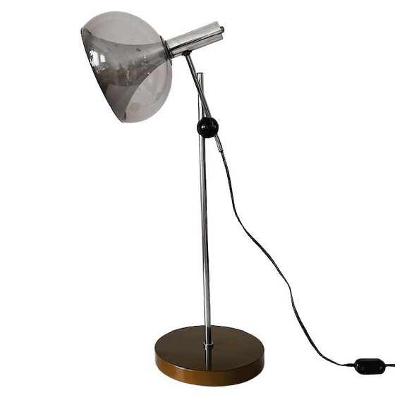 Image 1 of Vintage Space Age Dijkstra Table Lamp Chrome-Plated Grey Plexiglass 1970s