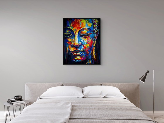 Image 1 of Unique hand-painted Buddha painting "Colorful Calm" – Seksak Jaichumchen – 80 × 100 cm