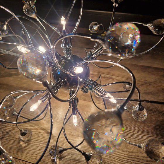 Image 1 of Lampada a sospensione Sonja Chrome-Crystal, esclusiva illuminazione Searchlight, 12 punti luce