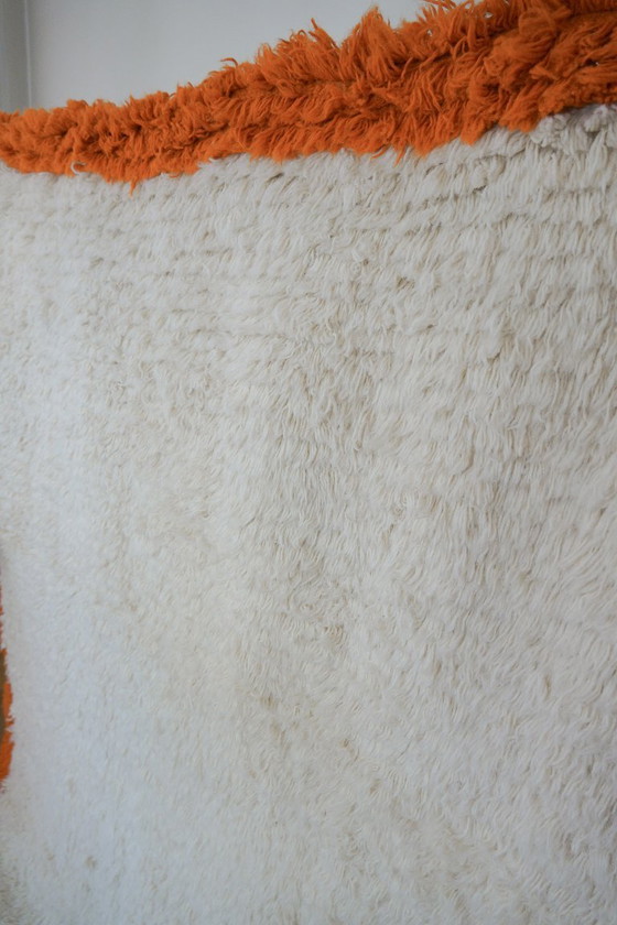 Image 1 of Handgeknüpfter Berberteppich, Hochflor, orange-weiß