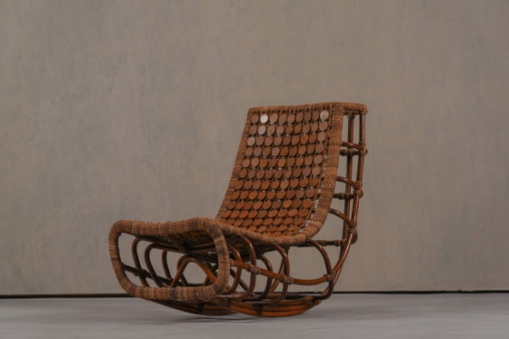 Image 1 of Fauteuil lounge vintage en bambou à dossier slingback, Allemagne années 1970