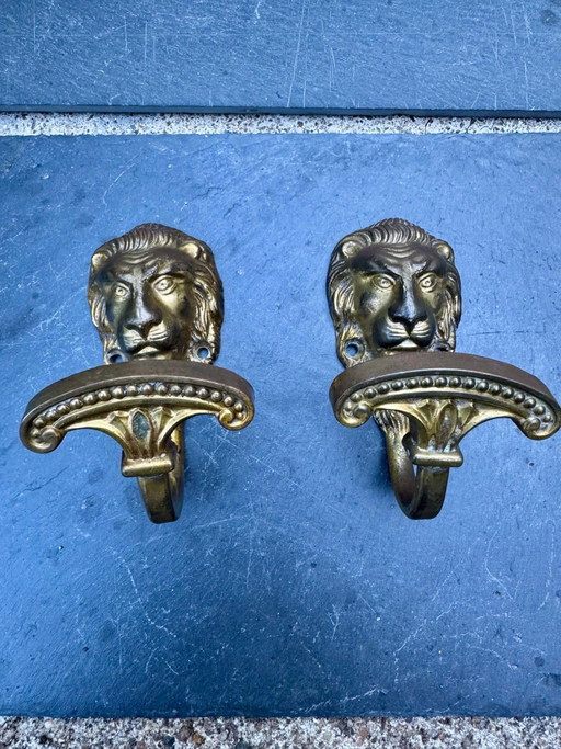 Coppia di appendiabiti in ottone con leone barocco