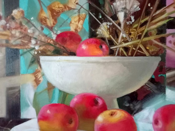 Original Oil Painting Abstract Expressionism Still Life Symbolism Apples – Paintings & Drawings, Canvas (photo 4 of 8)