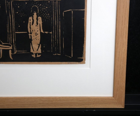 Image 1 of Teuber, Hermann - Femme à la fenêtre - Linogravure - Encadrée - Signée à la main