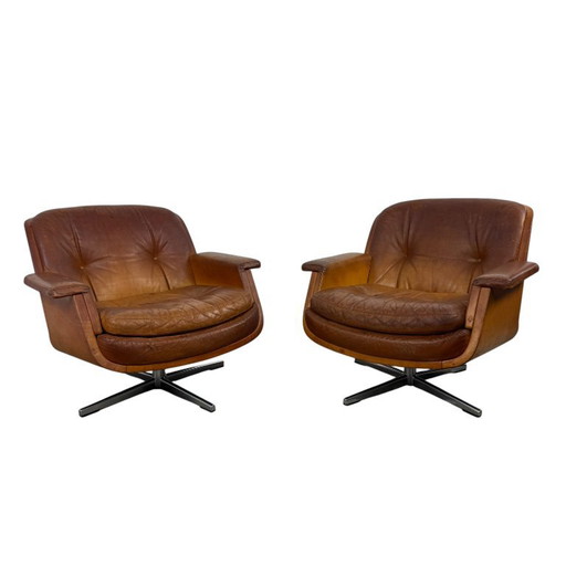 Set di poltrone girevoli vintage in pelle color cognac di Eugen Schmidt