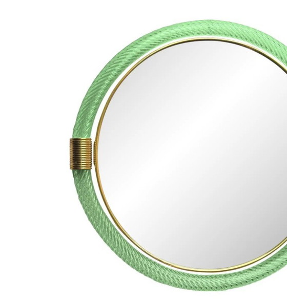 Image 1 of Specchio da parete in vetro di Murano "Torgiglione-Torchon" tondo veneziano verde acqua