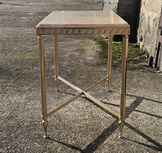 Image 1 of French Vintage Marble and Brass Coffee Table-Cocktail Table-Side Table - Hollywood Regency Style-70s