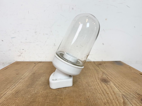Image 1 of Vintage White Porcelain Wall Light with Clear Glass, 1960s