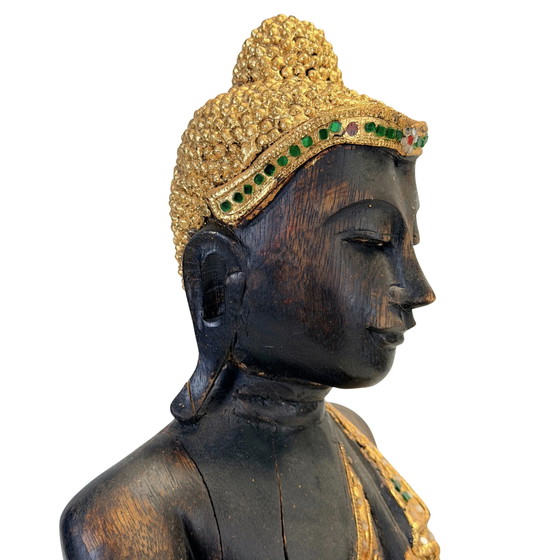 Antique Burmese Buddha with gilding and glass inlay – 50.5 cm – Sculpture, Wood (photo 5 of 11)