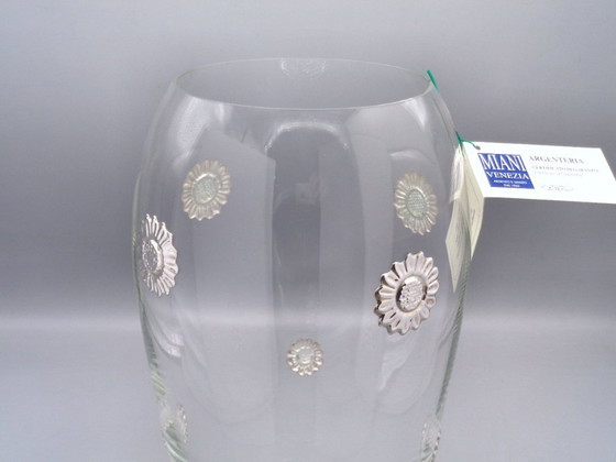 Image 1 of 30cm-high glass vase with 925 silver sunflowers