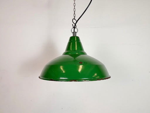 Industrial British Green Enamel Factory Pendant Lamp, 1960s