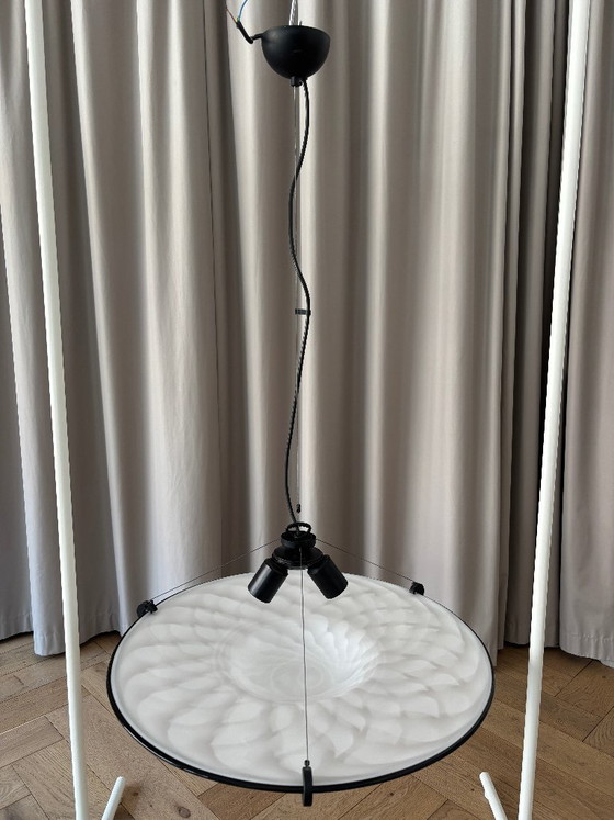 Large Vintage Italian Murano Glass Pendant Lamp – White Swirl Glass – 1970/80's (photo 3 of 12)