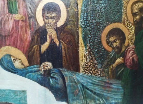 Grande Icona Antica della Dormizione della Santissima Madre di Dio 52x46 cm – Arte, Gold, Wood (photo 8 of 9)