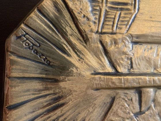 Bronze Plaque on Wood - Mario Benedetto Robazza (1934-2020) - Brutalist Relief Infrastructure - 1970s - 22x18 (photo 5 of 8)