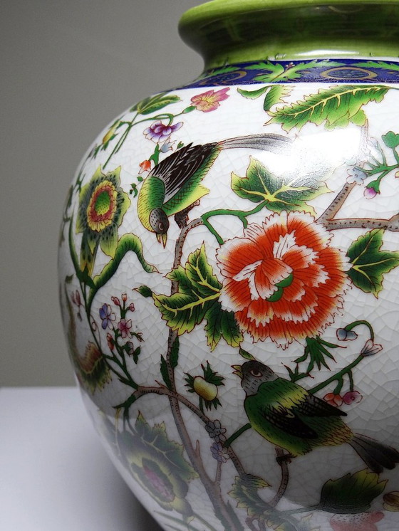 Image 1 of Vase boule faïence craquelé chinoiserie vintage années 60-80