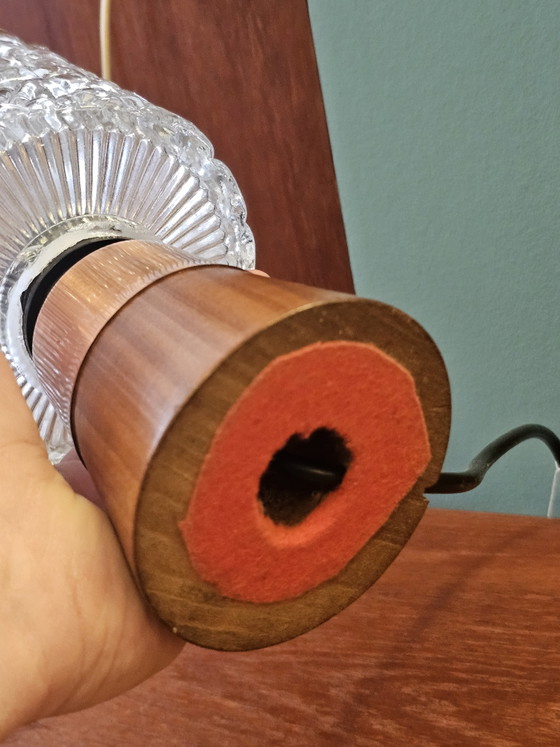 Image 1 of Vintage Glass Table Lamp Wooden Copper Base