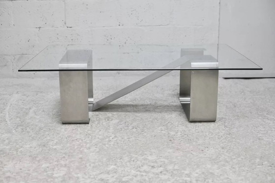 Image 1 of Kinetic" Low Table with Steel Legs and Glass Slab