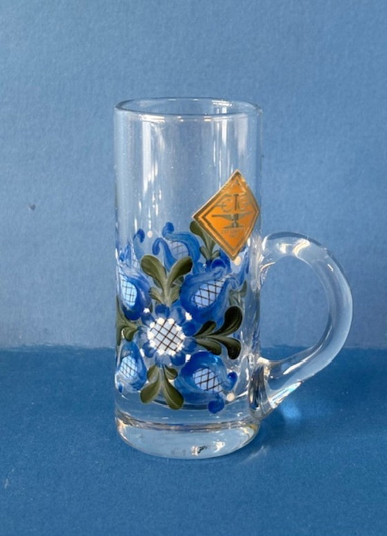 Image 1 of Unique hand-painted crystal carafe with 4 glasses, vintage