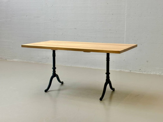 Image 1 of Solid beechwood coffee table with cast iron legs, 1980s