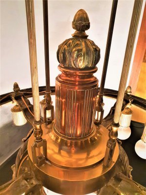 Image 1 of Vintage art deco copper wheel chandelier two tone copper 1900