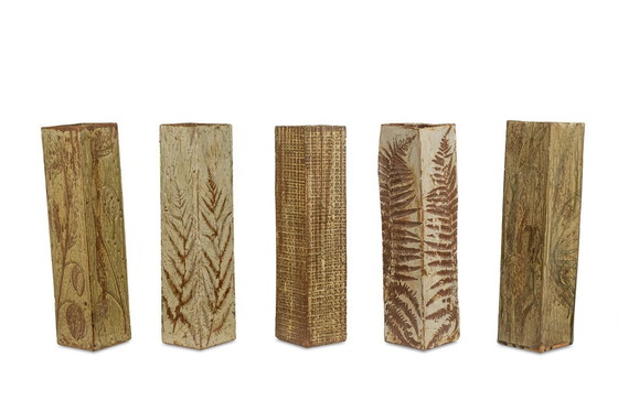 Image 1 of Brutalist style stoneware vase with vegetal decoration. 1970s.