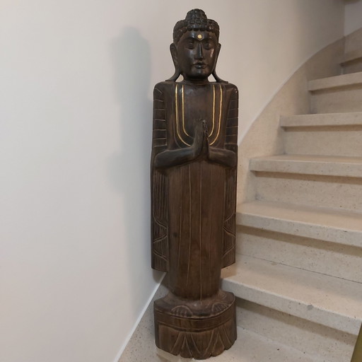Bouddha debout en bois sculpté à la main, originaire de Thaïlande
