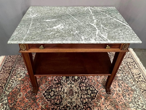 Mesita auxiliar de estilo imperio, de caoba, siglo XIX. – bijzettafels, Bronze, Marble (photo 2 of 7)
