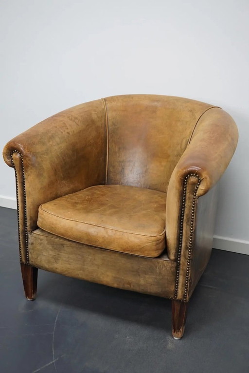 Vintage Nederlandse clubfauteuil van cognackleurig leer