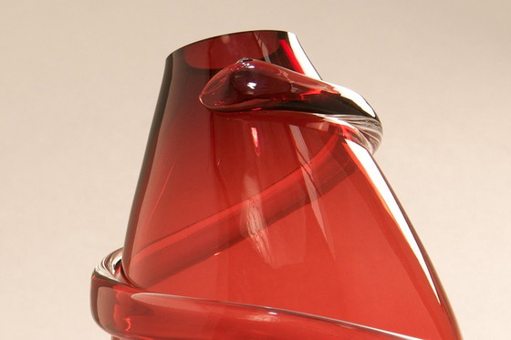 Image 1 of Vase „Drop Big Spiral“ aus rotem Glas – Sem Schanzer (als l'Anverre)