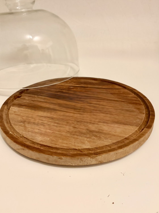 Image 1 of Glass cloche with wooden tray