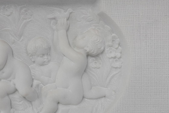 Image 1 of French Carrara Marble Fireplace with Adam and Eve Decoration
