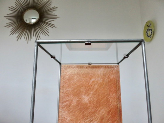 Image 1 of Modernist, minimalist lamp, orange fiber, glass and metal, 1970-1980