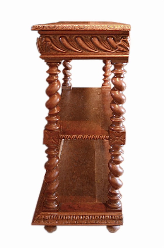 Console, desserte ou petit buffet en chêne, époque 1900, style Louis XIII – Wood (photo 4 of 13)
